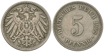 ГДР 5 пфеннигов 1902 A, KM 11, J. 12 медно-никель 3458-1116