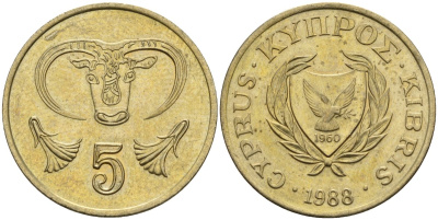 Кипр 5 центов 1988 KM 55.2 никель латунь 4141-945