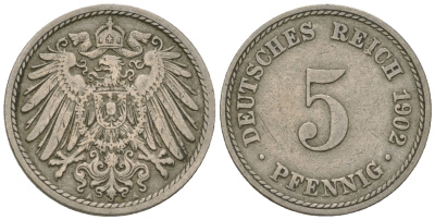 ГДР 5 пфеннигов 1902 A, KM 11, J. 12 медно-никель 3458-1116