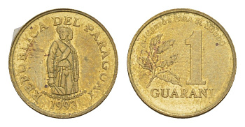 Парагвай 1 гуарани 1993 KM 192 сталь плакированная латунью UNC 4644-839