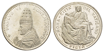 Ватикан медаль в честь избрание папой римским Павлом VI ND (1963) Павел VI, Пьета Микеланджело, диаметр 35 мм, вес 15,9 гр бронза плакированная серебро 4667-1212