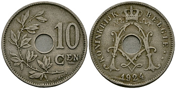 Бельгия 10 сантимов 1924 Belgie KM 86 медно-никель 4172-651