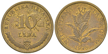 Хорватия 10 лип 1998 редкий год KM 16 сталь плакированная латунью    4124-1043