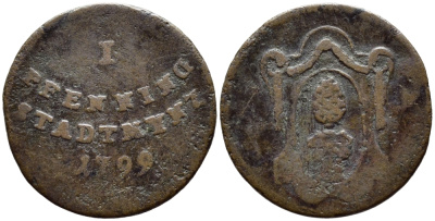 Аугсбург 1 пфенниг 1799 KM 189 медь 261-662
