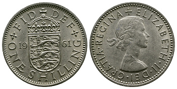 Великобритания 1 шиллинг 1961 Елизавета II (1952-2022), Английский герб KM 904, Spink 4147 медно-никель 4384-437