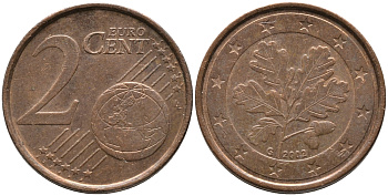 ГЕРМАНИЯ 2 ЕВРОЦЕНТА 2002 G KM 208 сталь плакированная медью 99-1268