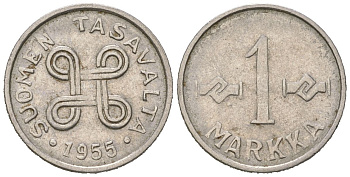 Финляндия 1 марка 1955 KM 36a железо плакированная никелем 96-838