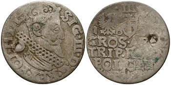 Польша, Эльбинг трояк (3 гроша) 1622 Сигизмунд III Ваза (1587-1632), Монетный двор Краков, герб "Сас" - управляющий монетного двора Миколай Данилович в 1616-1624 Iger K.22.1.a, KM 31 серебро 4160-245