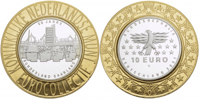 ФРГ 10 евро 2007 G, 50 лет вхождения Саара в ФРГ KM 263, DE.S. 10.29 серебро PROOF 1068-8-42