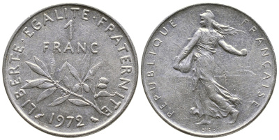 ФРАНЦИЯ 1 ФРАНК 1972 СЕЯТЕЛЬ KM 925.1 никель 59-624