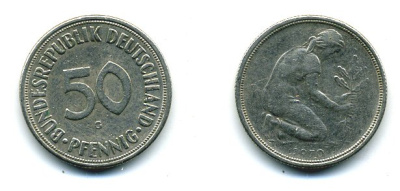 ФРГ 50 ПФЕННИГОВ 1970 G KM 109.1, J 384 медно-никель 25-1844