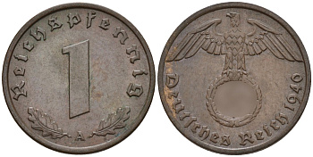 Германия 1 рейхспфенниг 1940 A KM 89, J. 361 бронза 4147-1231