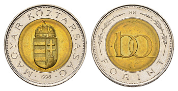 Венгрия 100 форинтов 1996 BP KM 721 биметалл UNC 4650-1041