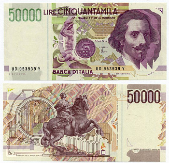 Италия 50000 лир 1992 Джованни Бернини Pick 116c UNC (пресс) 8564-6-1-2