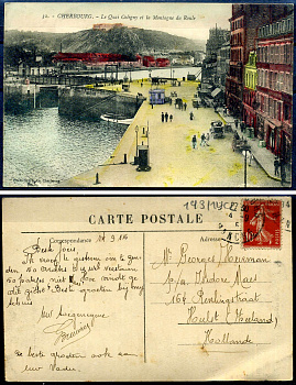 Франция carte postale - открытое письмо набережная Шербур, с маркой в 10 сантимов 2193-83
