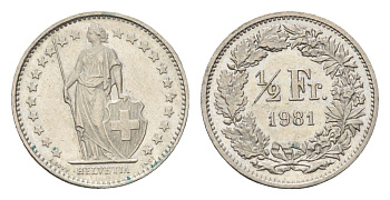 Швейцария 1/2 франка 1981 KM 23a медно-никель 4685-1036