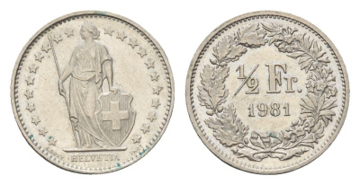 Швейцария 1/2 франка 1981 KM 23a медно-никель 4685-1036
