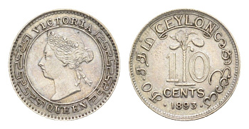 Цейлон 10 центов 1893 Виктория (1837-1901) KM 94 серебро aUNC 1516-1145