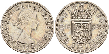 Великобритания 1 шиллинг 1955 Елизавета II (1952-2022), Шотландский герб KM 905, Spink 4148 медно-никель 4116-845