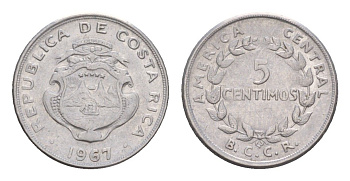 Коста-Рика 5 сентимо 1967 KM 184.1a нержавеющая сталь UNC 4651-935