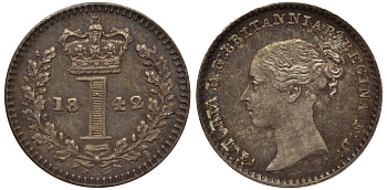 Великобритания 1 пенни 1842 Виктория (1937-1901) KM 727, Spink 3920 серебро PROOFLIKE 1523-1342
