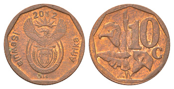 ЮАР 10 центов 2012 сталь плакированная медью 4627-1019