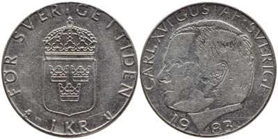 Швеция 1 крона 1983 Карл XVI Густав (1973- ) KM 852a медно-никель 4397-1125