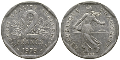 ФРАНЦИЯ 2 ФРАНКА 1979 СЕЯТЕЛЬ KM 942.1, LE FRANC 272.3 никель 91-144