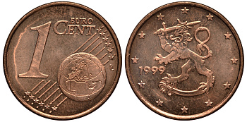 Финляндия 1 евроцент 1999 KM 98 сталь плакированная медью XF-UNC 4181-156