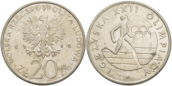 Польша 20 злотых 1980 MW, XXII летние Олимпийские Игры, Москва 1980, бегун KM 108, Parchimowicz 252 медно-никель 4542-1126