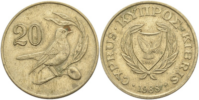 Кипр 20 центов 1988 KM 57.2 никель латунь 4140-741
