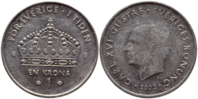 Швеция 1 крона 2002 Карл XVI Густав (1973- ) KM 894 медно-никель 4364-1222