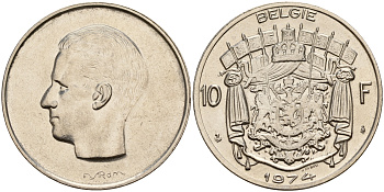 Бельгия 10 франков 1974 Belgie KM 156.1 никель    4187-452