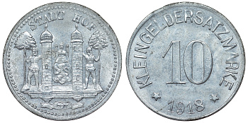 Германия, Хоф 10 пфеннигов 1918 Бавария, нотгельд Funck 217.2 цинк 4119-921