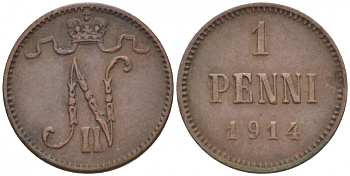 Россия для Финляндии 1 пенни 1914 Николай II (1894-1917) KM 13, Биткин 474 медь 4396-1413