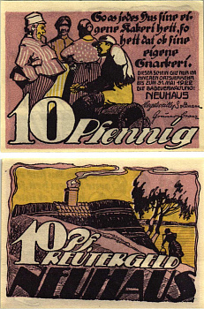 НОЙХАУЗ 10 ПФЕННИГОВ 1922 НОТГЕЛЬД, ИЮЛЬ 1922 - 31 МАЯ 1922, ЗЕМЛЯ НИЖНЯЯ САКСОНИЯ Grabowski 942.1 бумага 8608-13-3-2