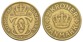Дания 2 кроны 1926 HCN; GJ, Кристиан X (1912-1947) KM 825 алюминиевая бронза 82-1121