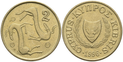 Кипр 2 цента 1996 KM 54.3 никель латунь 4596-116