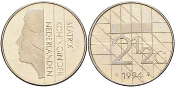 Нидерланды 2 1/2 гульдена 1994 Беатрикс (1980-2013) KM 206 никель 4593-721