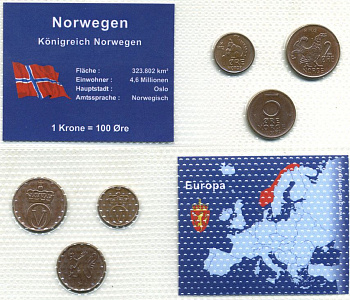 Норвегия лот из 3 монет - 1, 2, 5 эре в пластиковой запайке UNC 7-4-1-37