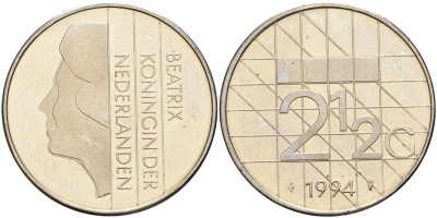 Нидерланды 2 1/2 гульдена 1994 Беатрикс (1980-2013) KM 206 никель 4593-721