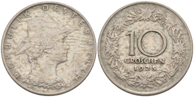 Австрия 10 грошей 1925 KM 2838 медно-никель 63-245