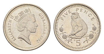 Гибралтар 5 пенсов 1992 KM 22.2 медно-никель UNC 4668-515