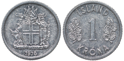 Исландия 1 крона 1976 KM 23 алюминий 4124-457