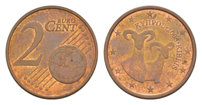 Кипр 2 евроцента 2008 KM 79 сталь плакированная медью 4630-461