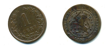 НИДЕРЛАНДЫ 1 ЦЕНТ 1898 KM 107 бронза 35-1315