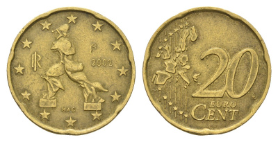 Италия 20 евроцентов 2002 KM 214 нордик 4616-515