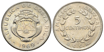 Коста-Рика 5 сентимо 1969  KM 184.2 медно-никель  UNC  4609-568