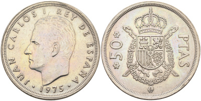 Испания 50 песет 1975 (78) Хуан Карлос I (1975-2014) KM 809 медно-никель  4590-111