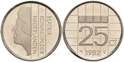 Нидерланды 25 центов 1982 Беатрикс (1980-2013) KM 204 никель UNC 4588-851
